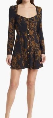 Black Floral Indira Open Back Cut Out Long Sleeve Crepe Mini Dress 8