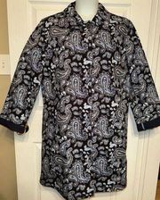 Michael Kors Sz XL Navy White Paisley Cotton Button Up Trench Rain Coat Jacket