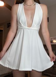 Pretty Little Thing white low cut dress