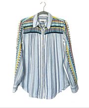 Anthropologie Pilcro & Letterpress Striped Embroidered Button Down Small