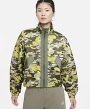 | Woven Floral Print Camo Full Zip Windbreaker Jacket Green Sz. Medium