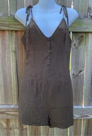 Wild Honey olive green button front spaghetti strap romper