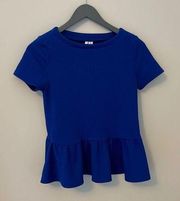 - ELLE Royal Blue Top w/baby doll ruffle at waist. Size XS