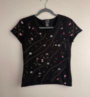 vintage  flower embroidered baby tee