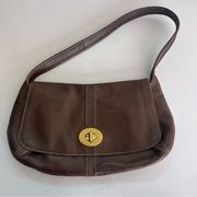 Y2K Ergo Legacy Leather Flap Turnlock Shoulder Bag Chocolate Brown Vintage