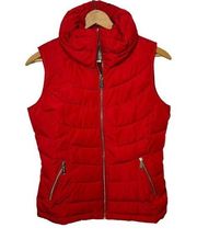 Clavin Klein Red Puffer Vest Jacket Zip Up Gold Pockets Womens Size Medium