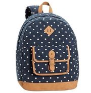 Pottery Barn Teen Northfield Navy Dot Backpack Recycled Brown Vegan Leather Trim