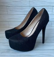 077-De Blossom Collection Black Sparkly Stiletto Heels