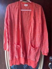 Large Coral Striped Cardigan