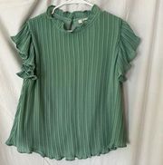 She + Sky Portia Chiffon Pleated Sleeveless Blouse Sage Green Large