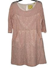 Maeve Anthropologie Dress Size Large Pink Lace Cotton Blend Lined Womens