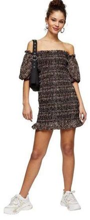 Topshop Leopard Print Off The Shoulder Minidress In True Leopard - US 8