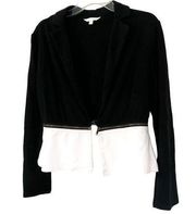 Charming Charlie Black White Zipper Peplum Blazer Jacket Size Medium