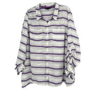 Lane Bryant Linen Blend Button Up Shirt Purple White Stripe Size 26/28