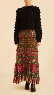 Ainika Floral Garden Tiered Maxi Skirt, Size XXS