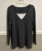 Denim & Co. Long Grey Sleeve Flatback Rib Knit Duet Tunic Size Large