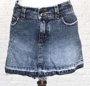 Denim Mini Skirt 5 Distressed Beaded Jean Embellished Faded Raw Hem