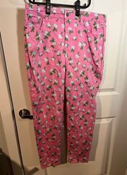 Charter Club Women's Bristol Printed Skinny Ankle Jeans Hot Pink Flowers Size 12