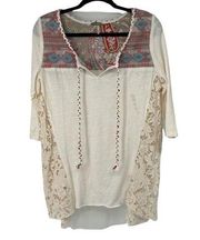 Gimmicks by BKE Cream Crochet Boho V Neck Top