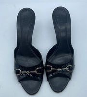 Gucci Black Patent leather GG signature monogram horsebit mules 40