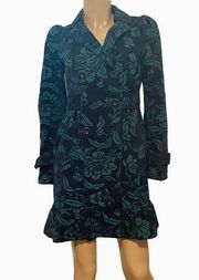 ELEVENSES Emerald Isle Brocade Ruffled Victorian Puff Sleeve Coat 0 XS C2 4323