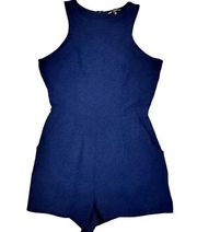 One Clothing Womens Sleeveless Crew Neck Romper, Pockets, Navy Blue, S NWOT