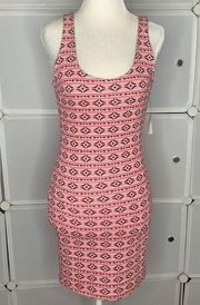 Akira Chicago Red Label Aztec Print Low Back BodyCon Dress Size Small