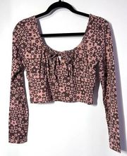 Long Sleeve Pink/Brown Floral Crop Top Small/Med NWT Dolls Kill