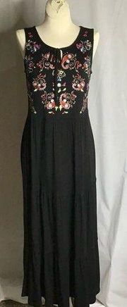 Design History Womens Sz Sm Maxi Dress Embroidered Sleeveless Top  Layered Look