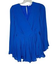 Endless Rose Romper Womens Medium Royal Blue Sunburst Pleated Playsuit Party