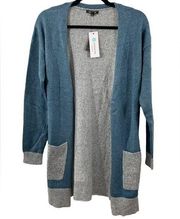 NWT Lety & Me Stitch Fix Blue Gray Colorblock Open Front Cardigan Sweater Size S