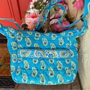 👜Vera Bradley Crossbody Bag/Purse lime green/teal paisley blue. Adjustable EUC