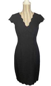 Adrianna Papell Black Scalloped V-Neck Cap Sleeves Dress Women Sz 2