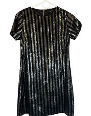 Olivaceous Black & Silver Sequin Short Sleeve Party Shirt Dress Women Sz S