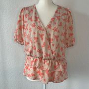 NWOT Kaileigh Floral Faux Wrap Peplum Blouse