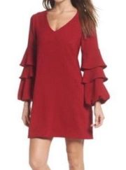 Charles Henry Red Tiered Bell Sleeve Cocktail Party dress