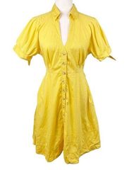 Maeve for Anthropologie Yellow Cotton Belted Shirt Dress Fit and Flare Size 12P