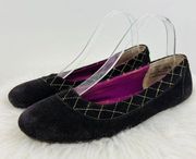 Lands End Black & Purple Leather Suede Slip on Grip Sole Ballet Flats ~Size 8.5M