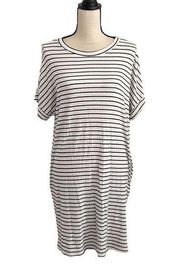 Cherish Boutique White & Black Striped Maxi T-Shirt Dress sz Large Casual Maxi