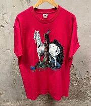 Vintage 80s Pink Indigenous Native American Woman White Horse Single Stitch Tee