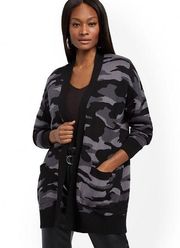 NY & Co black gray camo cocoon oversized cardigan