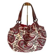 Lucky Brand Red and Cream Floral Paisley Cotton Hobo Shoulder Bag