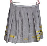 Anthropologie Maeve Embroidered Pleated Linen Hatch Mark Skirt Women’s Size 8