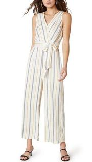 Rayon Belted Jumpsuit Stripes White Ivory Size 4