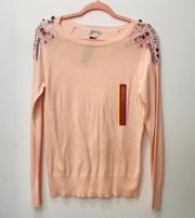 NWT  blush pink embellished diamond sweater sz small