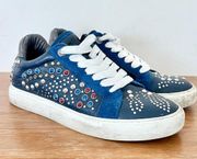 Zadig&Voltaire Suede Leather Studded Jungle Clous Sneakers Blue Womens Sz 37/7