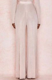 NWT House Of CB Fleurette Pant Trousers Ribbed Stretch Wide Leg Blush Pink XS