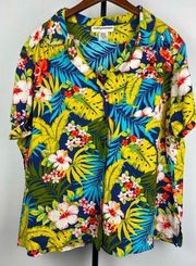 Cathy Daniels Multicolored Floral Tropical Short Sleeve Button Up Shirt