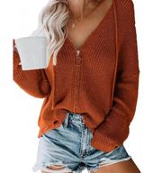 Women's L/XL Knit Full Zip Sweater Sweatshirt Hoodie Drop Shoulder