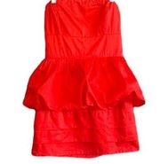 Bb Dakota Mini Dress Red Retro 80s Strapless Bodycon Peplum Size 8